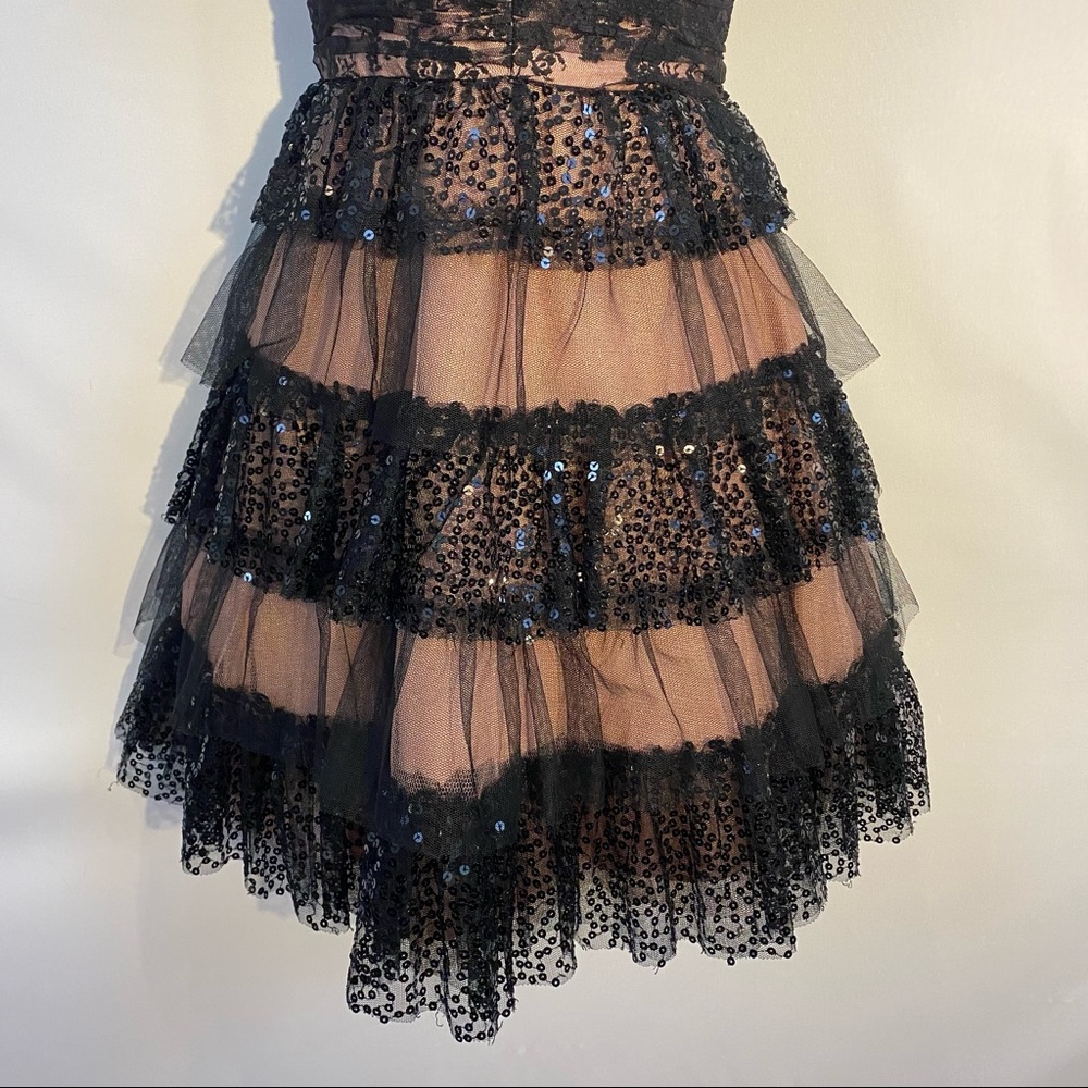Betsey Johnson Bustier Lace Tulle Sequin Party Mini Dress Black and Pink 2 NWOT - Picture 10 of 17